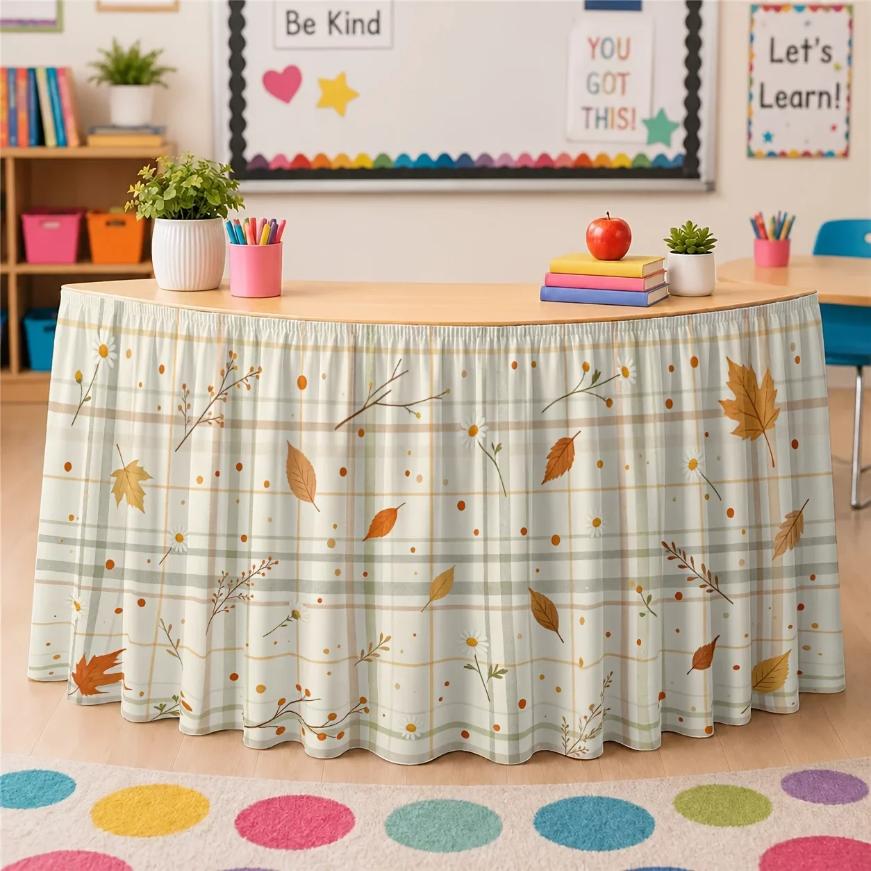Autumn leaf plaid pattern pie tablecloth and table skirt, one piece for Harvest Season Thanksgiving celebration