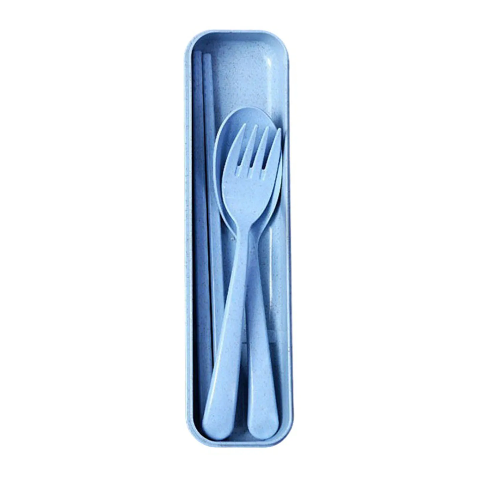 Travel Cutlery Set 1 Set Blue/Pink/Beige/Green Convenient Fork Spoon Chopsticks Portable With Storage Box For Hiking