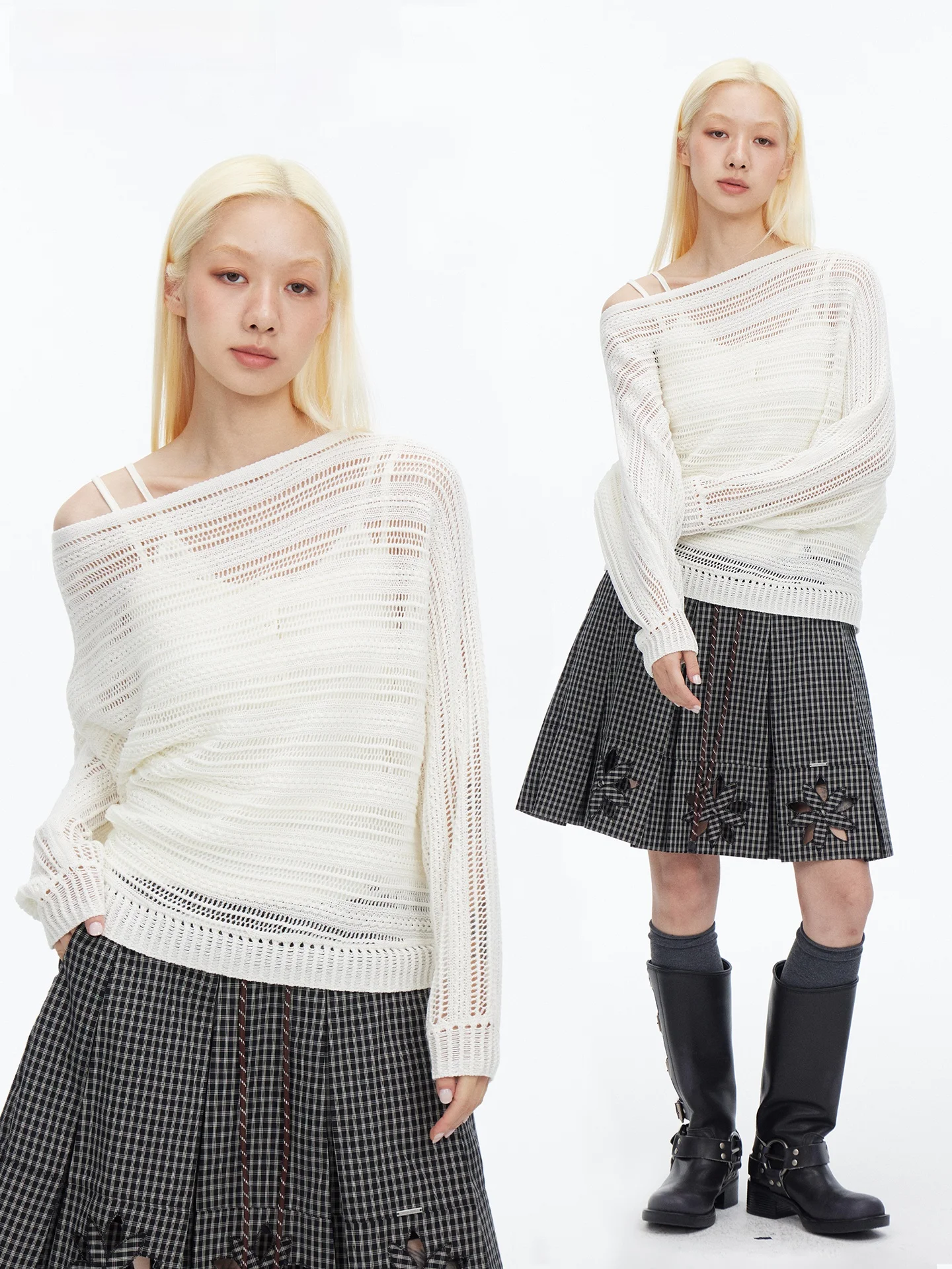 

HORAHORA Rylese Linen Hollow out Knitted Loose Top oulder Bared Batwing Sve Women's Soft Sle Long Sve Sweater