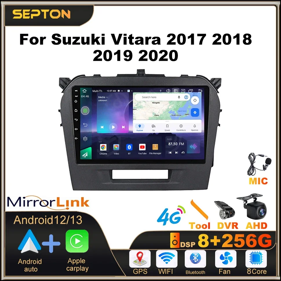 

SEPTON Android 12 Car Radio for Suzuki Vitara 217 2018 2019 2020 Autoradio 8+128G 4G CarPlay WIFI BT GPS 8Core Car Stereo Player