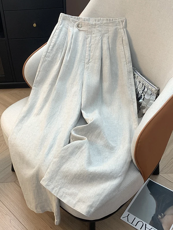 

Высококачественный льняной костюм, широкие брюки, женские летние тонкие новые свободные драпированные прямые утягивающие длинные брюки, модные