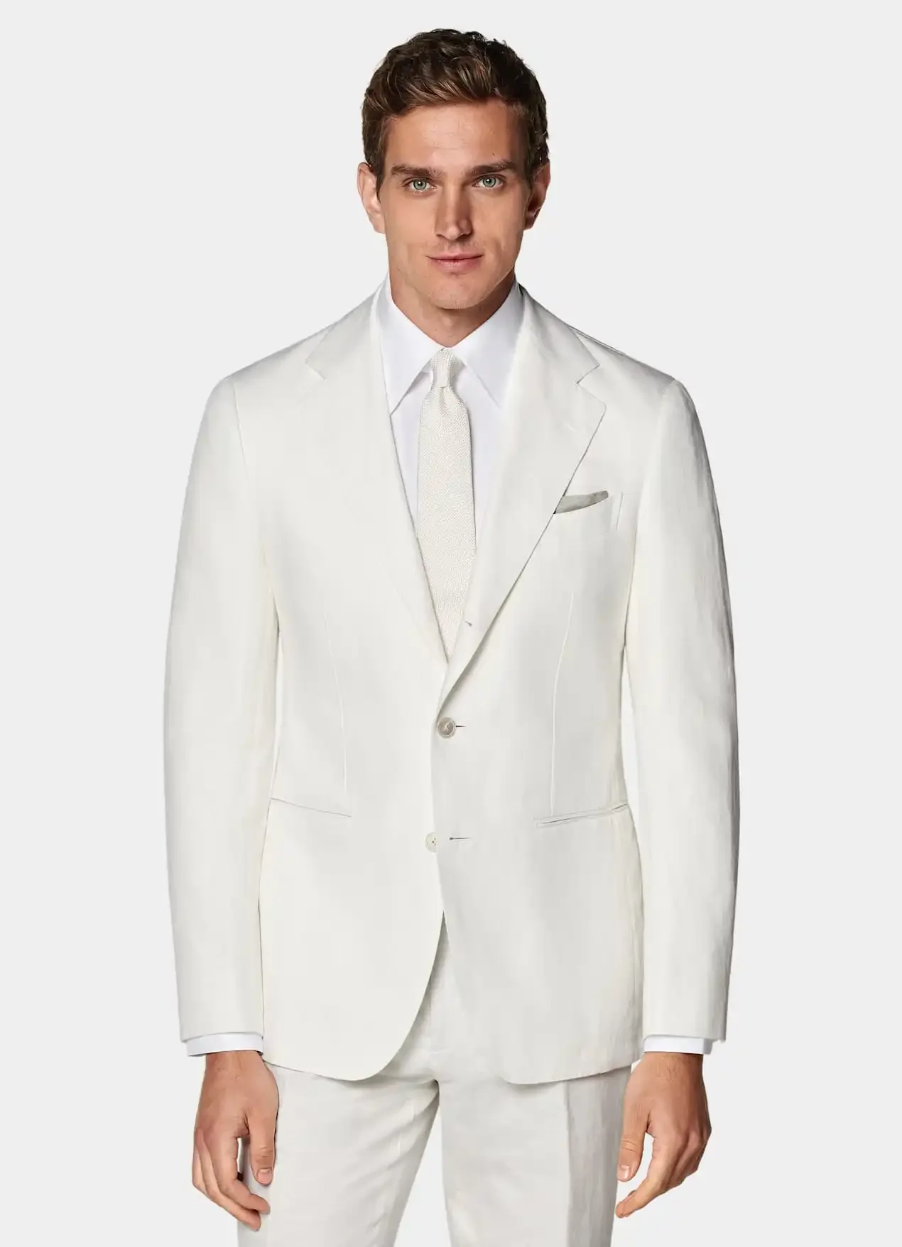 Traje Formal de lino para hombre, esmoquin ajustado de alta calidad, traje de 2 piezas personalizado, color blanco, para boda, Verano