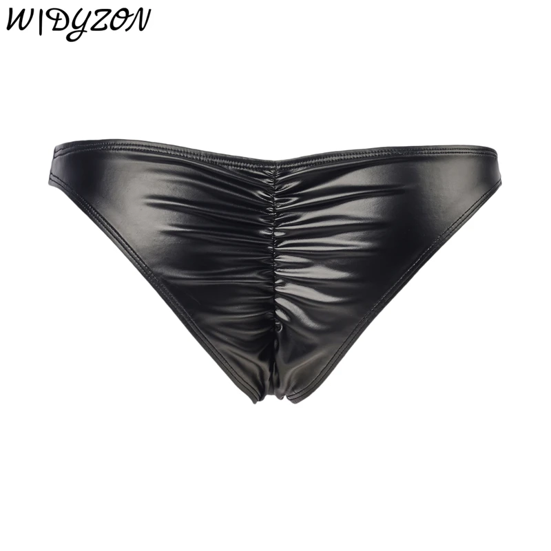 Men Butt-Lifting Bikini Briefs Underwear Sexy U Pouch Male Mini Panties Cuecas Faux Leather Gym Underpants Hombre Slip Lingerie