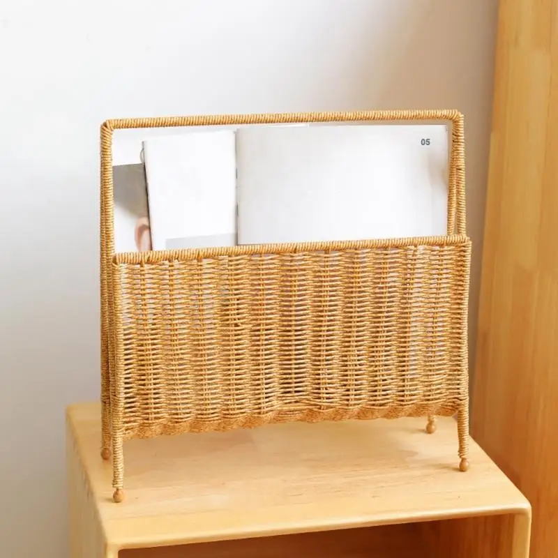 Practical Light Brown Magazine Organizers Sturdy Artificial Rattan Storage Stand Y4QC