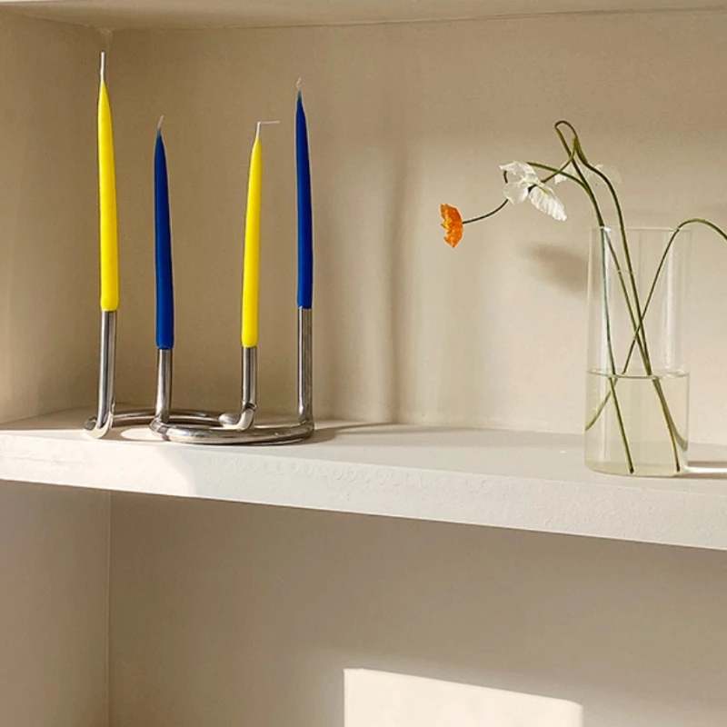 الفولاذ المقاوم للصدأ على شكل حرف U التوأم الشموع تايبي الأوروبية Ins الرياح ديكور المنزل الحلي حفل زفاف عطلة جو شمعة
