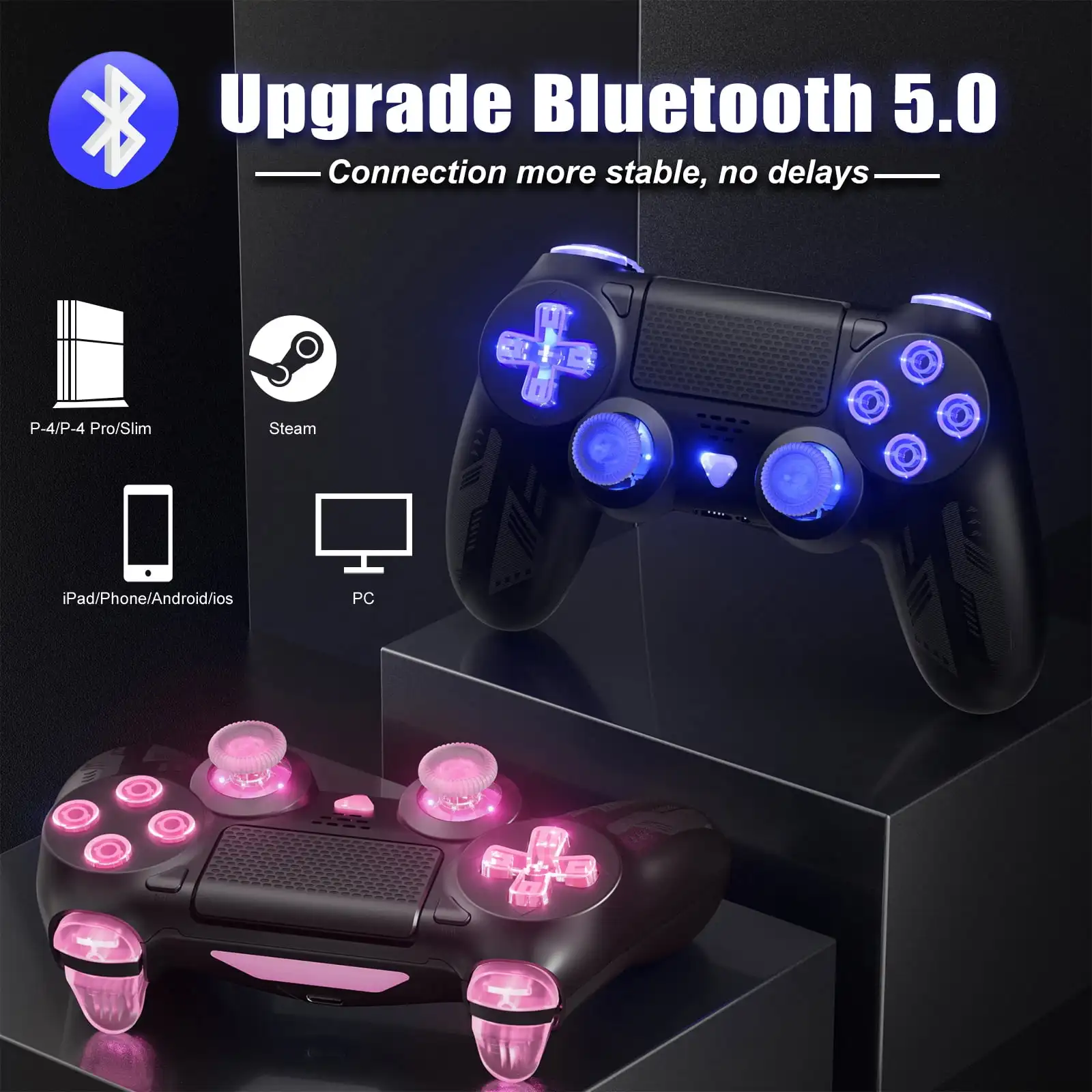 Wireless Controller For P-4 With Rgb Led Button Backlight, 6-Axis Sensor And Dual Vibration, Support Turbo For P-4 /Slim/Pro/Pc