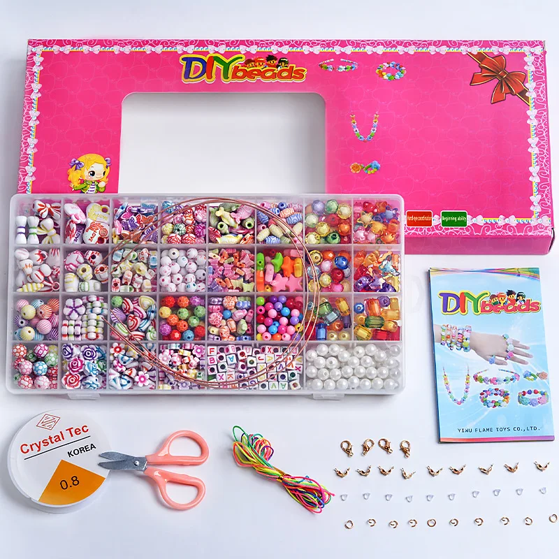 Children Handmade DIY Beaded Toys 32 Grid Creative Loose Spacer Beads Crafts Making Bracelet Necklace Jewelry Kit Girls Gifts