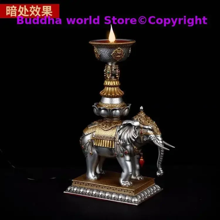 A pair 2PCS HOME protection shrine altar Buddhism lucky auspicious God elephant worship Light supply Plugging In statue