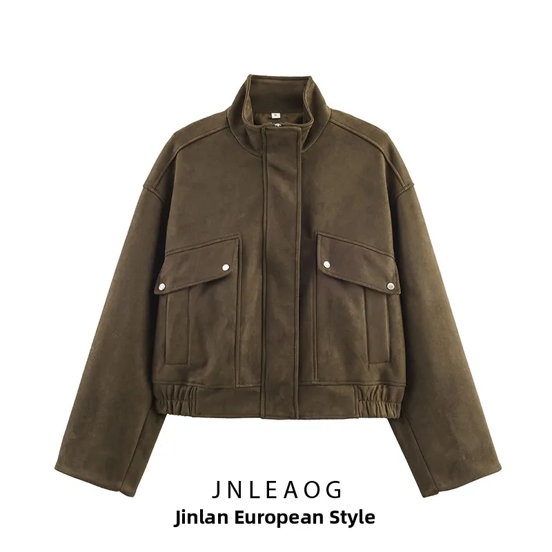 

Faionable Velvet Jaet Верхняя одежда для женщин, осеннее новое пальто с воротником-стойкой на молнии, крутое универсальное длинное пальто из полиэстера све