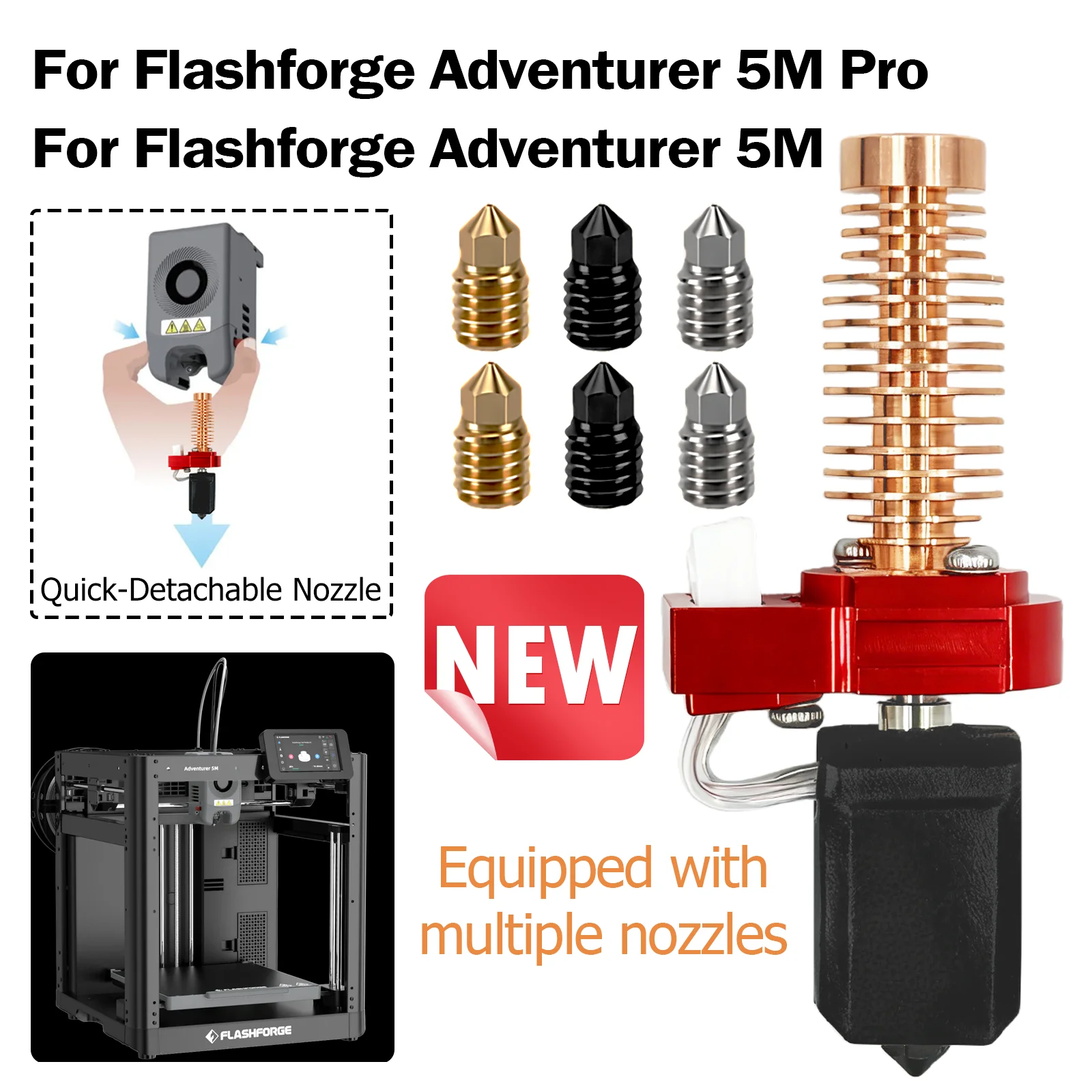 

Upgraded Hotend Kit for Flashforge Adventurer 5M/5M Pro Hotend AD5M Nozzle Kit 280℃ Ceramic Heating Block & Hard Steel Nozzle