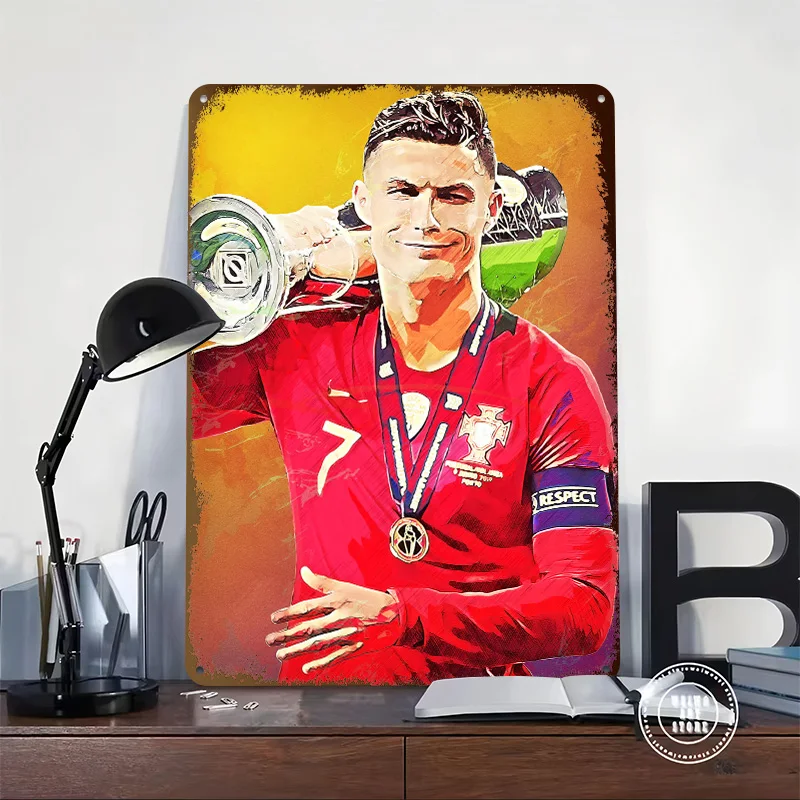 Cristiano Ronaldo Portugal Victory 3D Texture Metal Poster Customized Wall Art Tin Sign Gift for Mancave Home Decoration Luxury