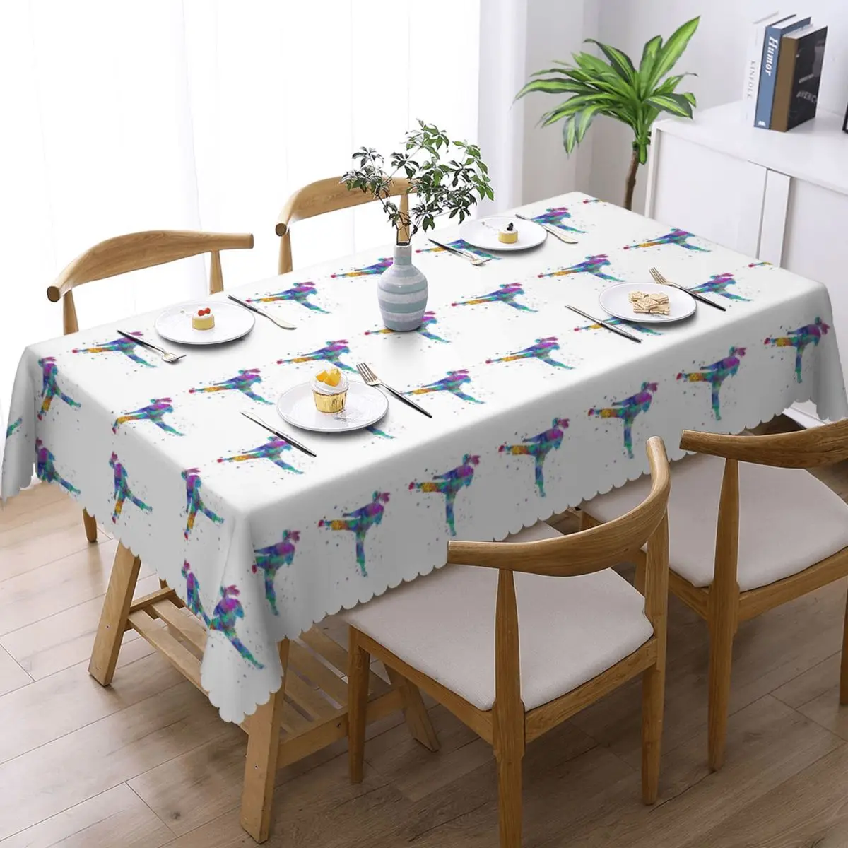 Karate Fighter Girl Tablecloth Restaurant Kitchen Rectangular Tablecloth Festival Party Tablecloth Outdoor Dining Table Cover