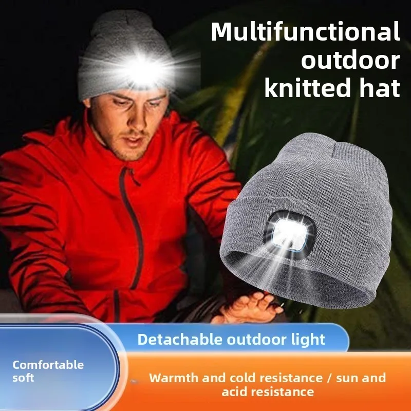 

Rechargeable LED Headlamp Beanie Hat Hands Free Light Up Knit Cap Running Fishing Outdoor Work Warm Adjustable Bright Safety