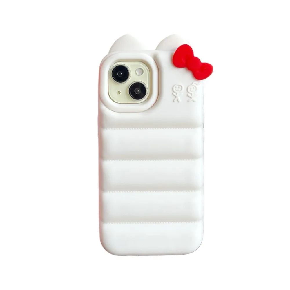3D Niedliche Kätzchen-Schleife Weiche Silikon-Handyhülle für Apple iPhone 13 14 15 16 17 Pro Max Die Stoßfeste Puffer-Schutzhülle