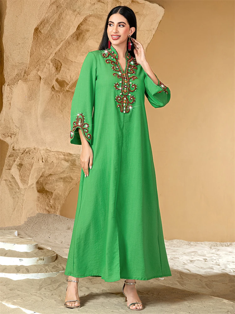 Ramadan Eid Green Abaya Damen Dubai Luxury Kaftan Muslim Evening Dress Abayas For Women Clothing Islam Robe Femme Musulmane