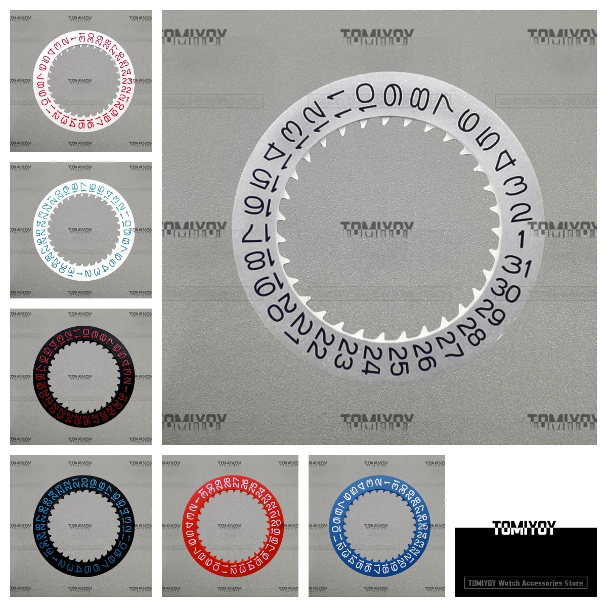 

Black White Red Blue Color Watch Calendar Part Date Disc Fit For NH35 Movement Day Disk Date At 3.8H Calendar Wheel