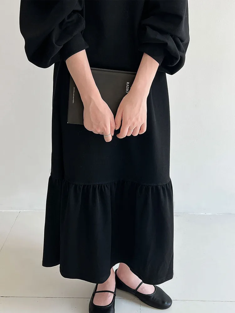 WHTREND Abito camicia lunga con volant patchwork con risvolto per donna Autunno Nuovi abiti moda vestibilità ampia WH1683