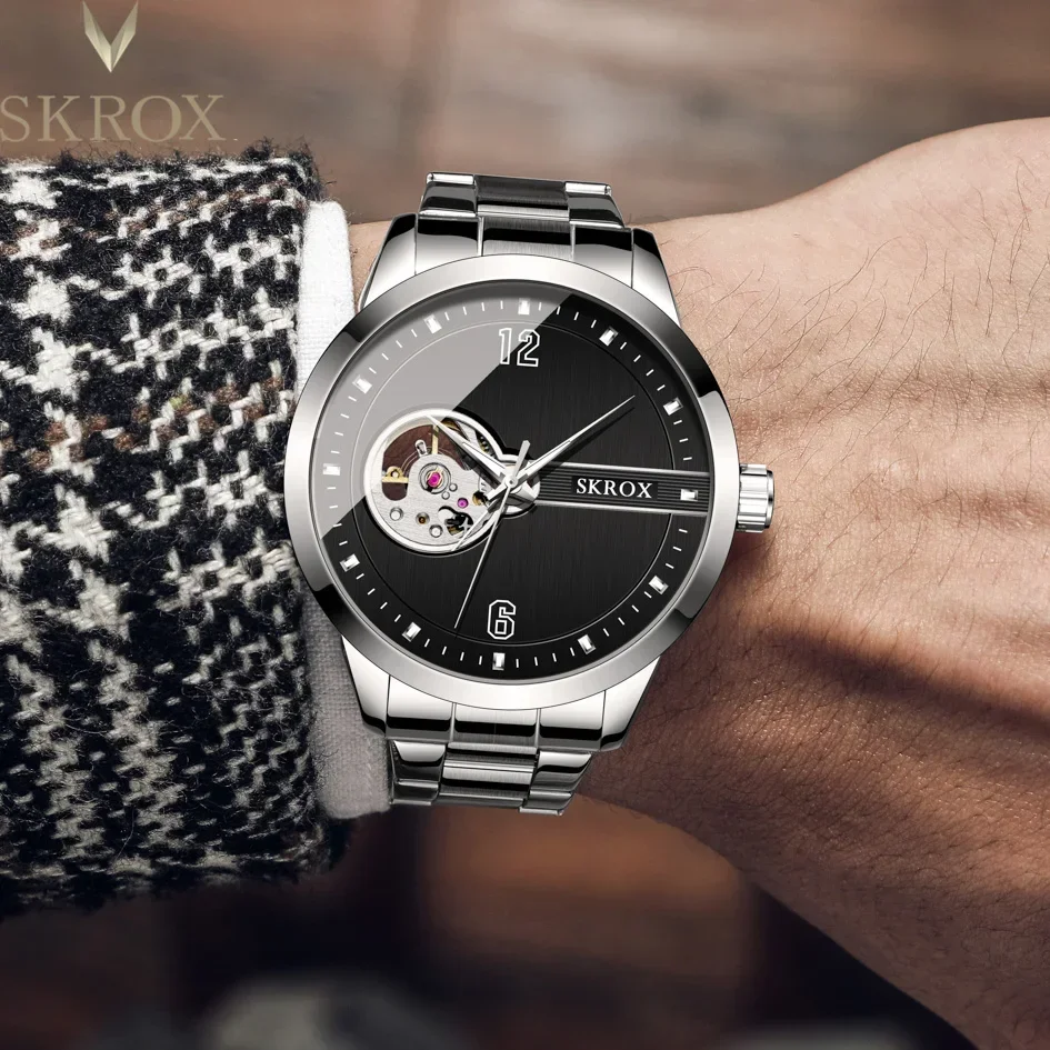Wysokiej klasy luksusowe marki Szkieletowy mechanizm automatyczny ze stali nierdzewnej Męski zegarek Mechaniczne klasyczne eleganckie zegarki na rękę dla mężczyzny
