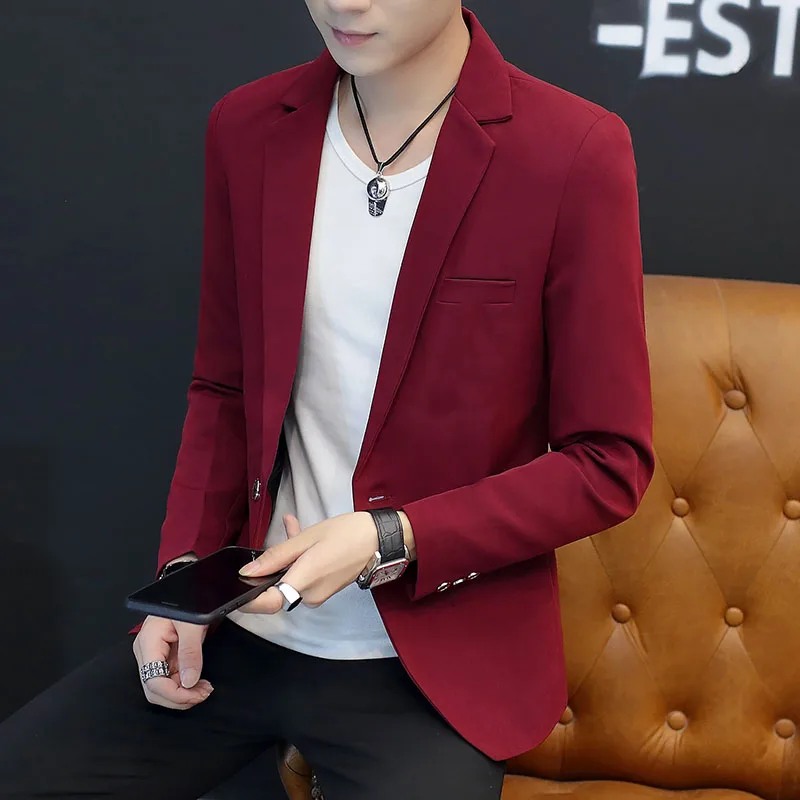 

Spring Autumn Men's Slim Fit Single Breasted Suit Jaet Faionable Casual Top Korean Sle Pure Color Ele Trendy