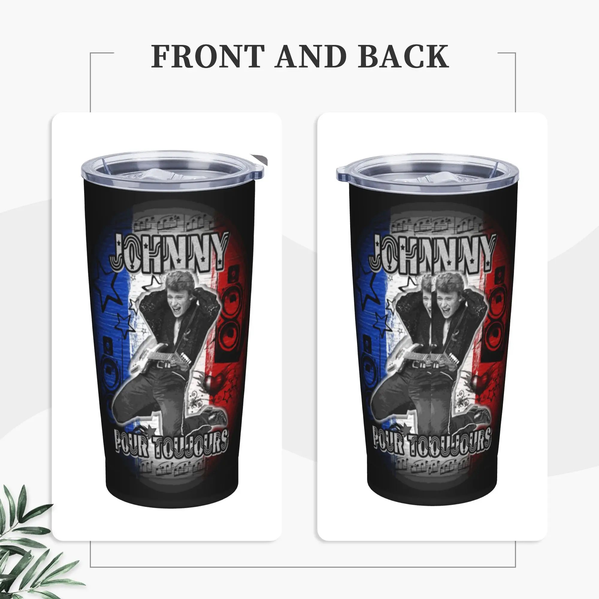 Johnny Hallyday Forever Tumbler Vacuum Insulated Rock Music Thermal Cup Vacuum Flask Double Wall Mugs Water Bottle, 20oz