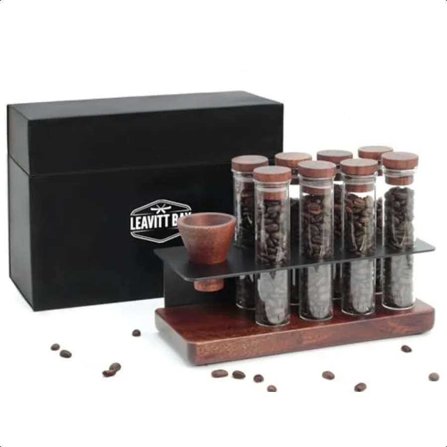

Single Dose Coffee Bean Storage Set of 8 Weekly Stashed Bean Cellar w PreMeasured Glass Vials Easy to Assemble Dosing Container