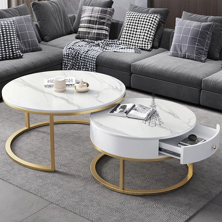 New Stainless Steel Golden Coffee Table Living Room Furniture Italian Luxury Design Marble Top Coffee Table