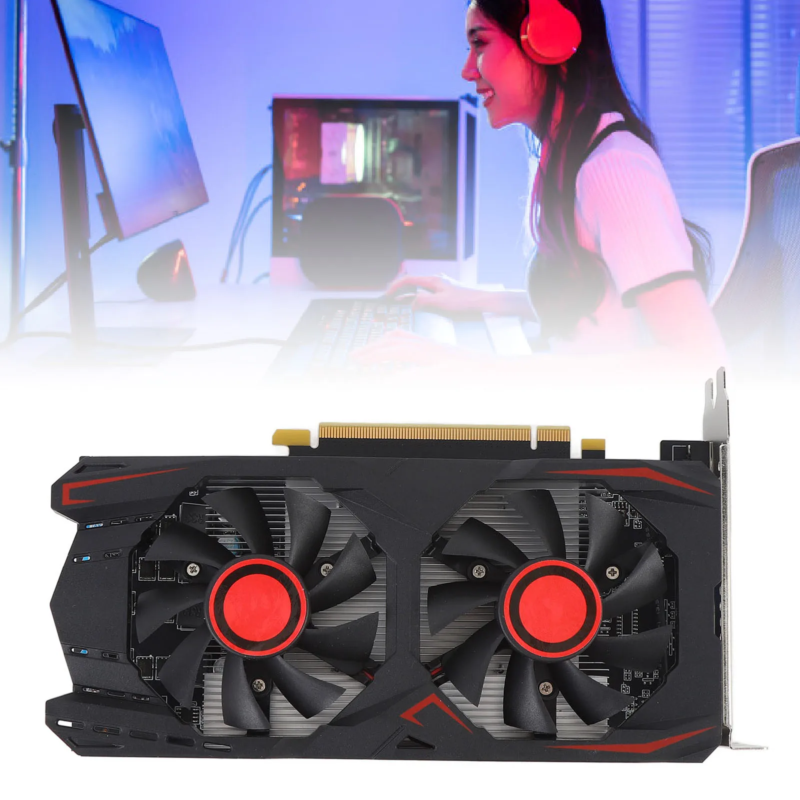

Gaming Graphics Card PCIE 2.0 16X Slot Double Fan HD Multimedia Interface Graphics Card Low Noise DVI VGA Interface for Work