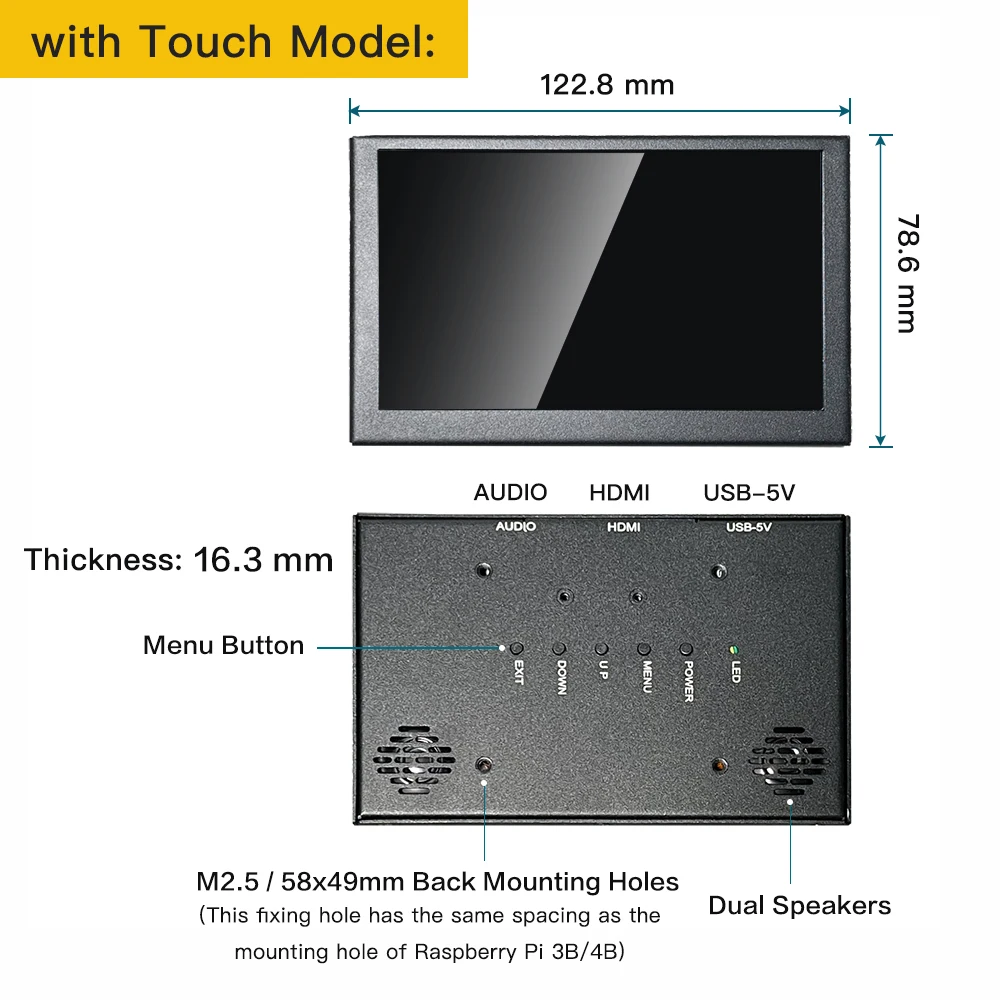 IPS Portátil 5 Polegadas Touchscreen, Mini Painel de Tela Sensível Ao Toque Capacitivo, 800x480, Full HD, HDMI, Monitor de Jogos, 5 Pontos