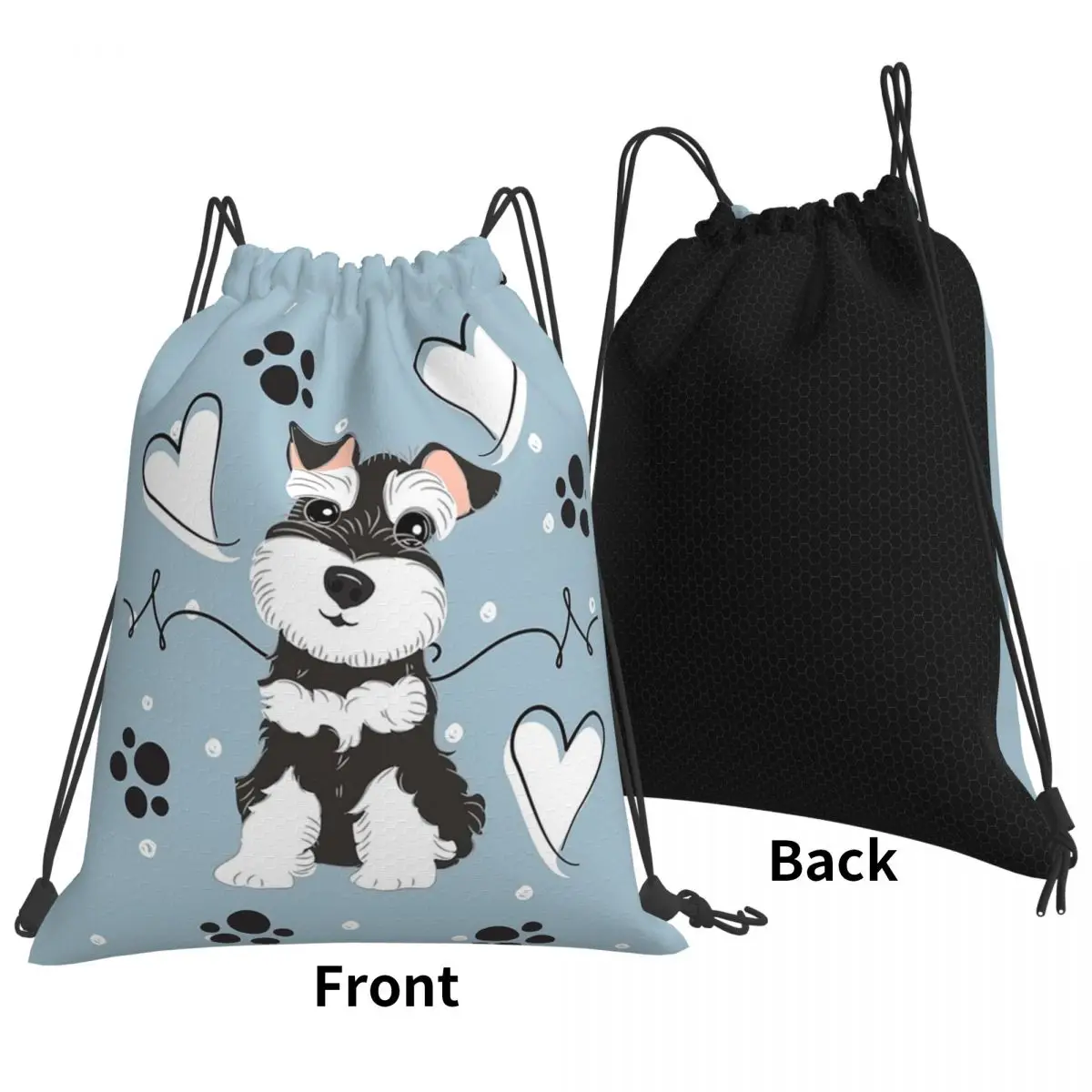 Love Black And White Miniature Schnauzer Backpacks Multi-function Drawstring Bundle Pocket Shoes Bag Book Bags Man Woman School