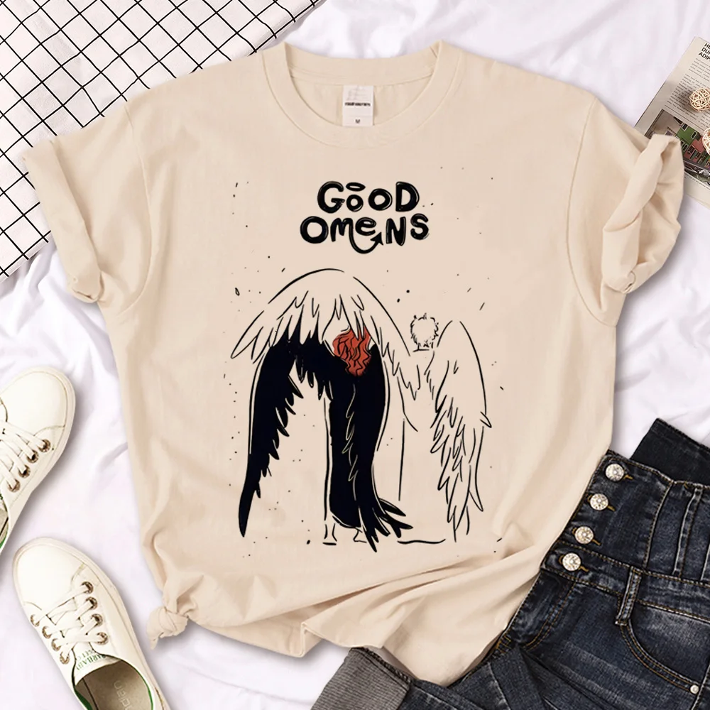 

Женские футболки Good Omens, японские комиксные футболки для девочек 2000s y2k, забавная одежда