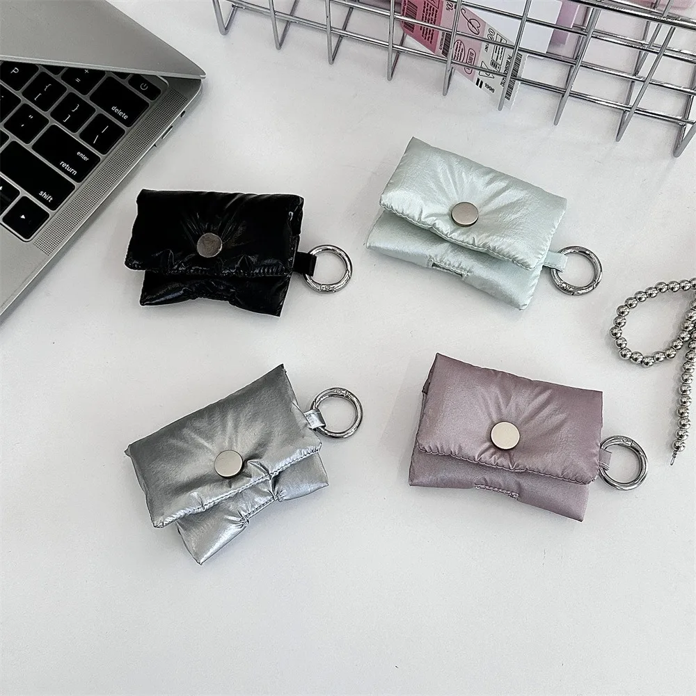 Fashion Matte Bluetooth Earphone Bag Soft Lightweight Coin Purse Snap Button Quilted Headphone Pouch for AirPods