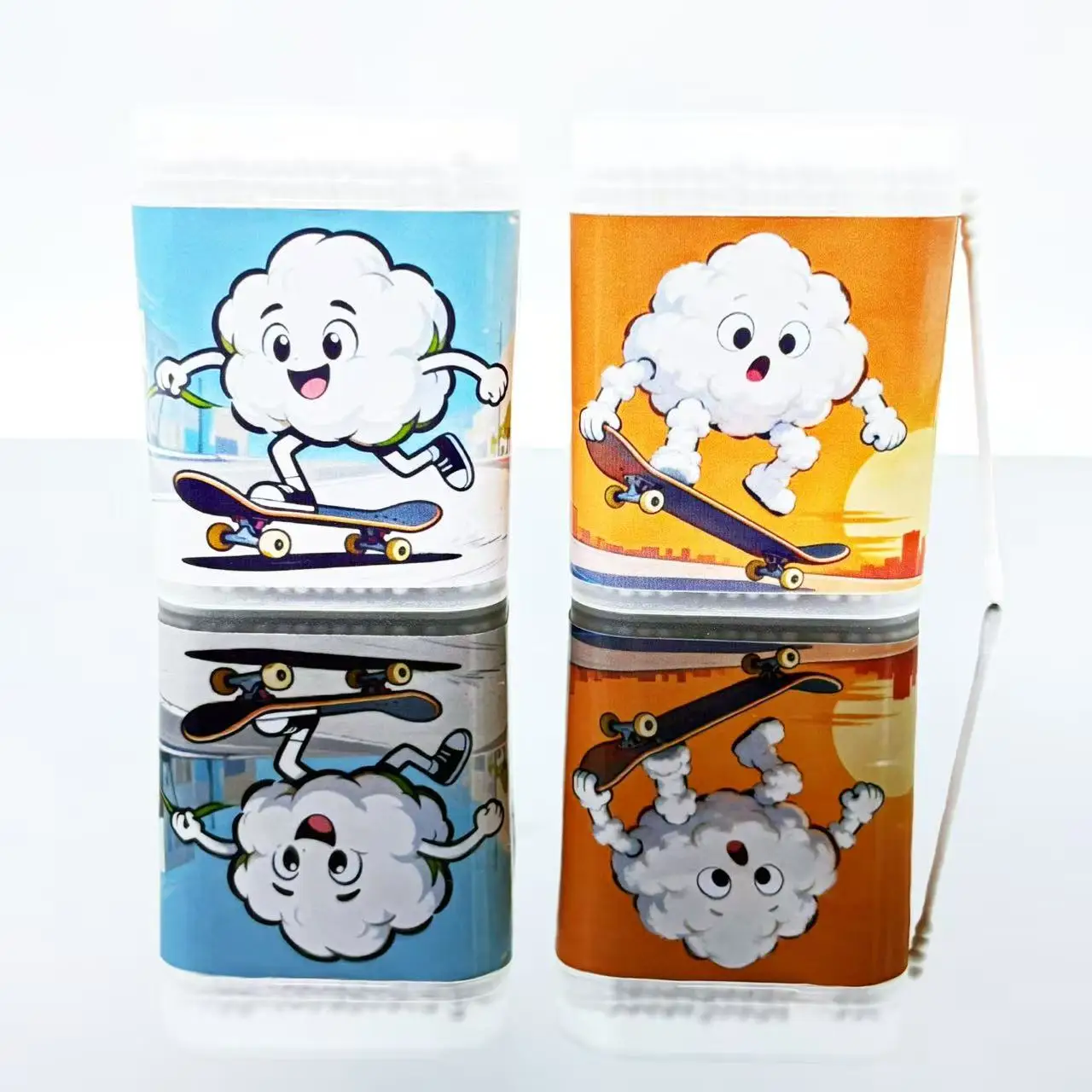 400 Stück doppelseitige weiße Wattestäbchen mit Skateboard-Motiv, kreative Sportelement-Spiral-Wattestäbchen