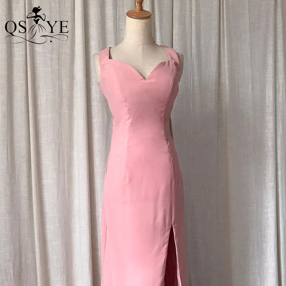 Effen Roze Avondjurken Elegante Chiffon Zeemeermin Lange Prom Jurk Court Trein Schouderbanden Backless Eenvoudige Blush Party Jurk