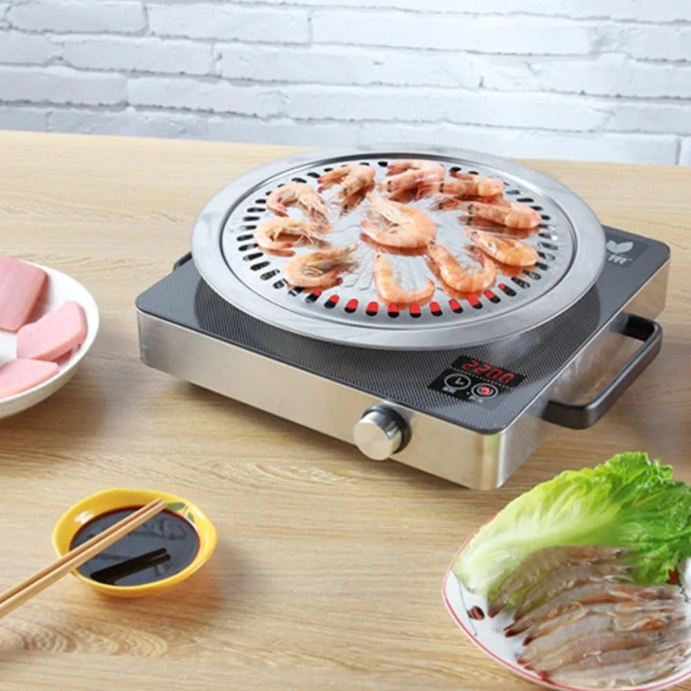 Korean BBQ Grill Pan Set with Non-Stick Grill Basket Smokeless Stovetop round BBQ Plate Indoor Outdoor Grilling Tool Kit