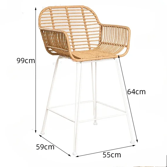 Wrought Iron Retro Bar Chair Rattan Simple Waterproof and Sun Protection Simple Bed & Breakfast Internet Celebrity Leisure Chair