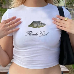 trendy Y2k Tee Florida Girl Crop Top Baby Gator Coquette crop Tee Gator Graphic T Shirt Summer Y2k Crop Top Trendy Women Clothes