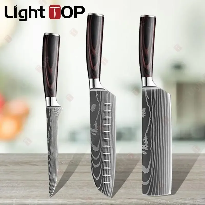 

High Carbon Kitchen Knives Set Coloured Wood Handle Japanese Chef's Knife Stainless Steel Boning Knife BBQ Meat Butcher Fruit