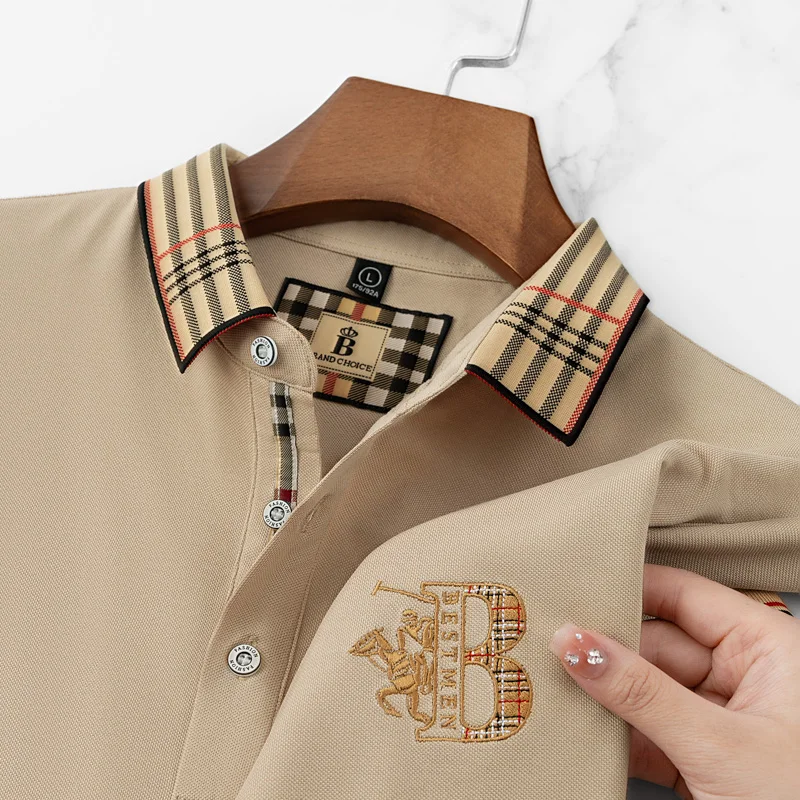 

Summer men's fashion casual short sleeved polo shirt high-end boutique embroidered top comfortable and breathable lapel T-shirt