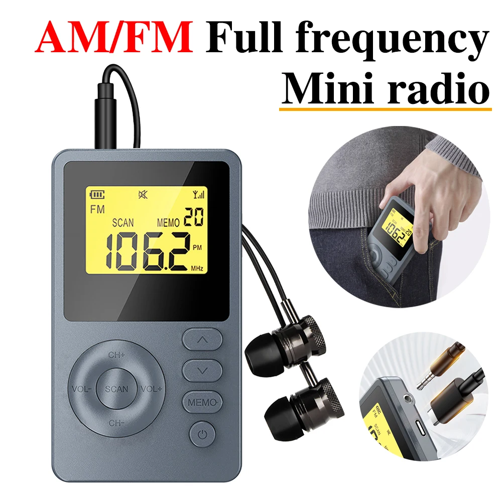 

5 in 1 Mini Pocket Radio Receiver Portable Radios AM FM Full Frequency Rechargeble Sleep Time Earphone For Walkman Go Hiking