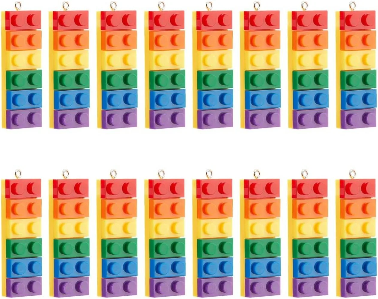 20Pcs Building Block Charms Rainbow Color Opaque Acrylic Pendants Rectangle Building Block Charms with Iron Loop making kit