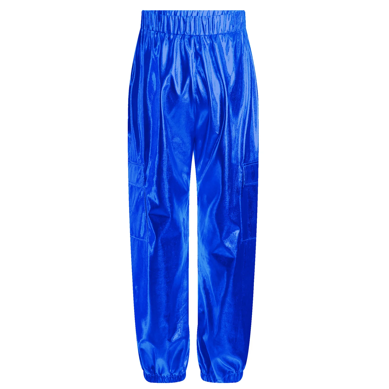 Kids Boys Girls Metallic Shiny Pants Elastic Waistband Trousers with Pockets for Hip-Hop Jazz Dance Stage Performance Streetwear