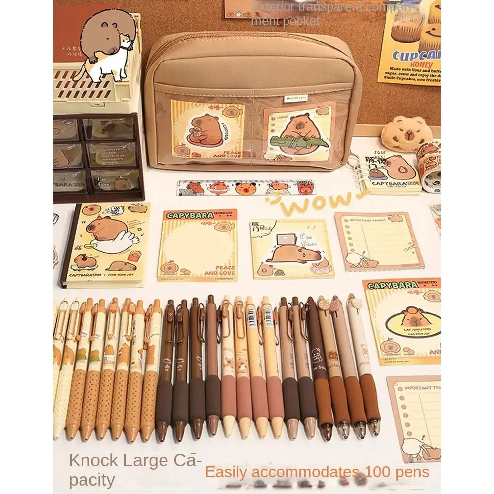 Borsa per penne Capybara alla moda di grande capacità Astuccio per penne carino multifunzionale Set di cancelleria in tela per studenti