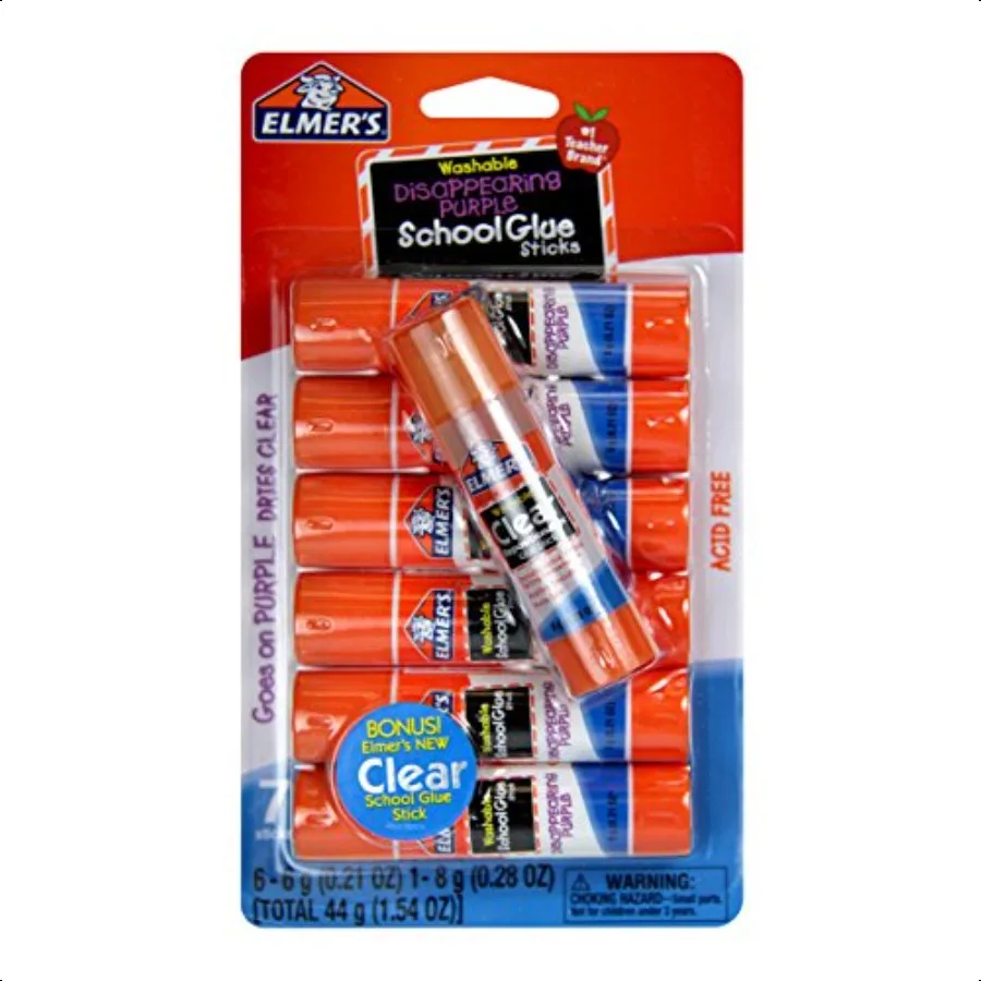 

Disappearing Purple 6g and Clear ReStick School Glue Sticks (8g) Washable 6 Grams 7 Count