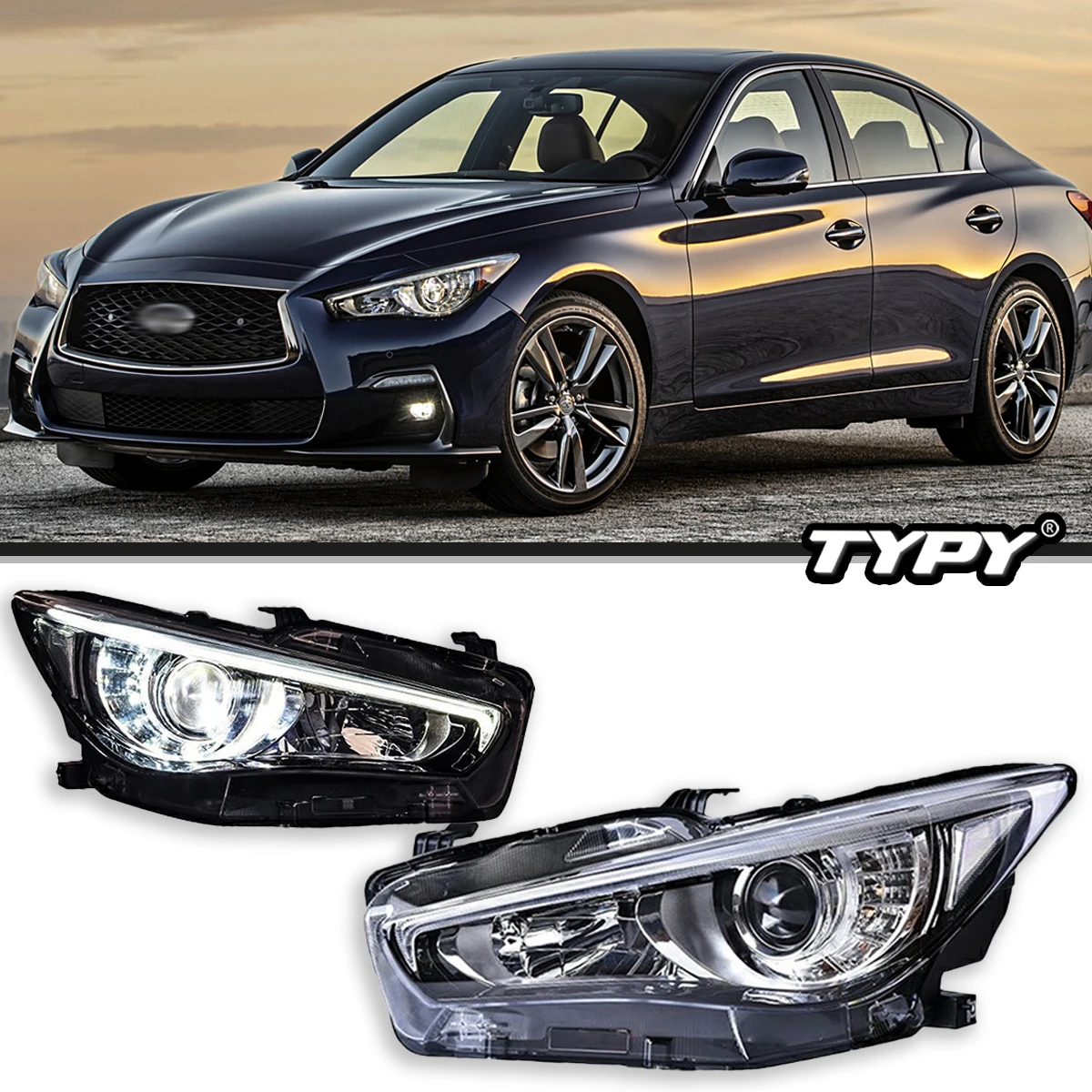 

Автомобильные фары TYPY для Infiniti Q50L, фары 2014-2019, светодиодные фары для проектора, дневные ходовые огни, автомобильные аксессуары