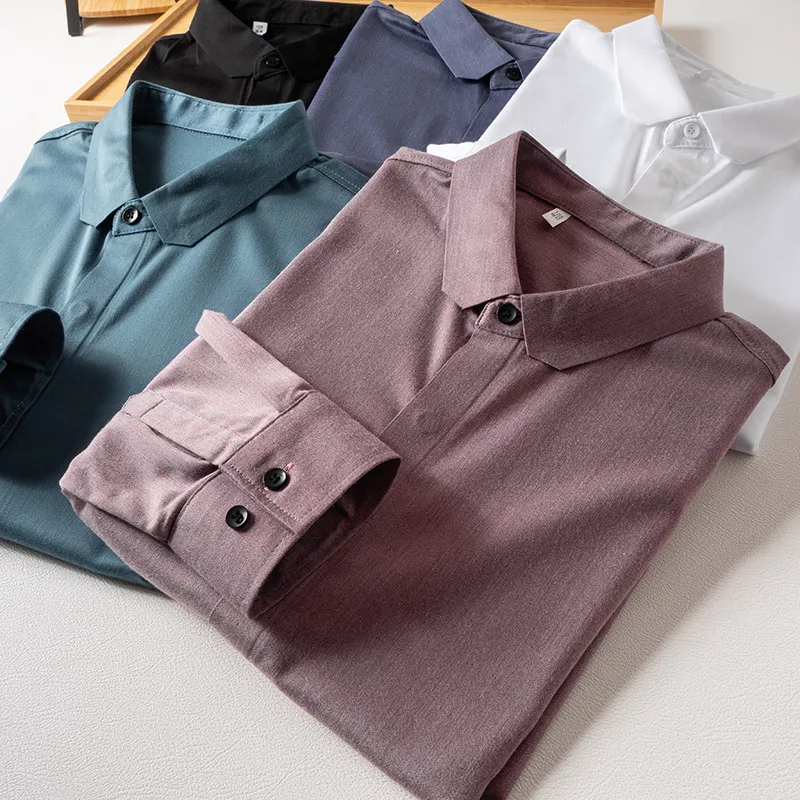 

Рекомендуется! Мужской повседневный длинный све irt, удобный, приятный для кожи, модный весенний воротник-стойка, чистый цвет