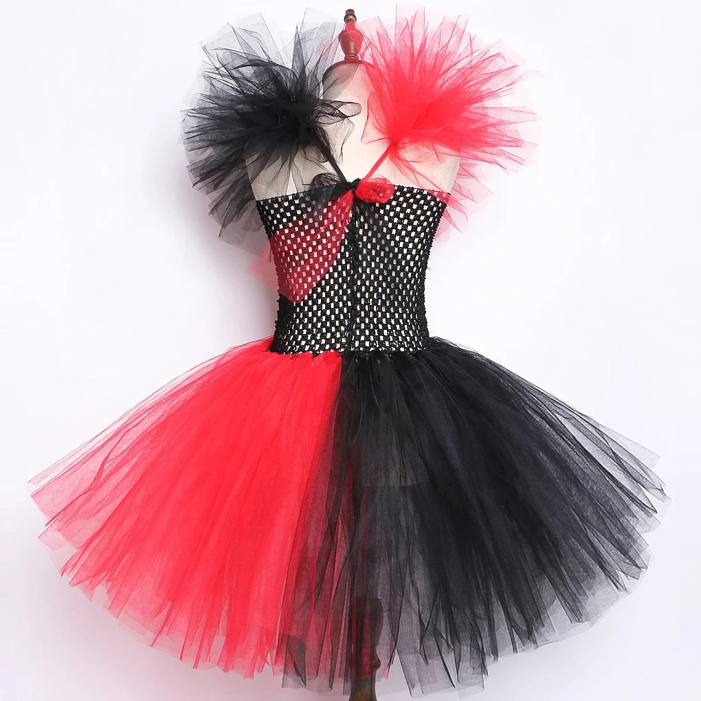 Alice Red Queen of Hearts Costumes for Girls Carnival Halloween Tutu Dress for Kids Christmas Outfits with Gold Crown Magic Wand