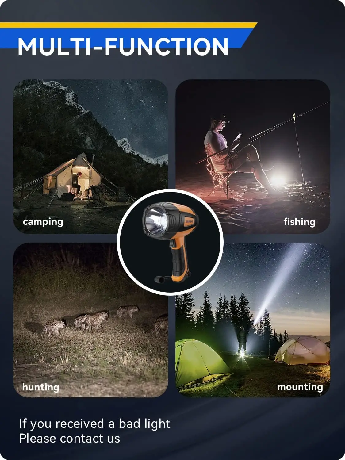 كشاف LED قابل لإعادة الشحن بقوة 500 لومن، مصباح يدوي مقاوم للماء IPX2 للاستخدام الداخلي والخارجي - برتقالي