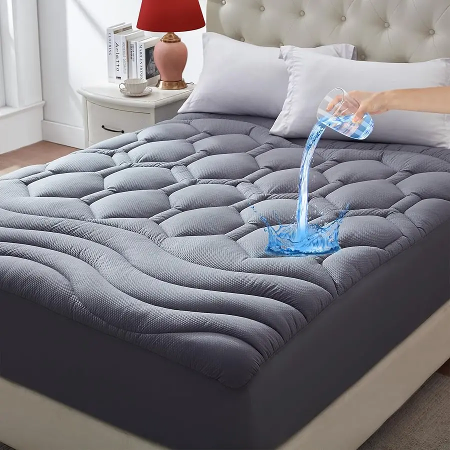 

King Size Mattress Pad Waterproof, Cooling Mattress Topper Noiseless, Leak Proof Mattress Protector Deep Pocket Washable, Quilte