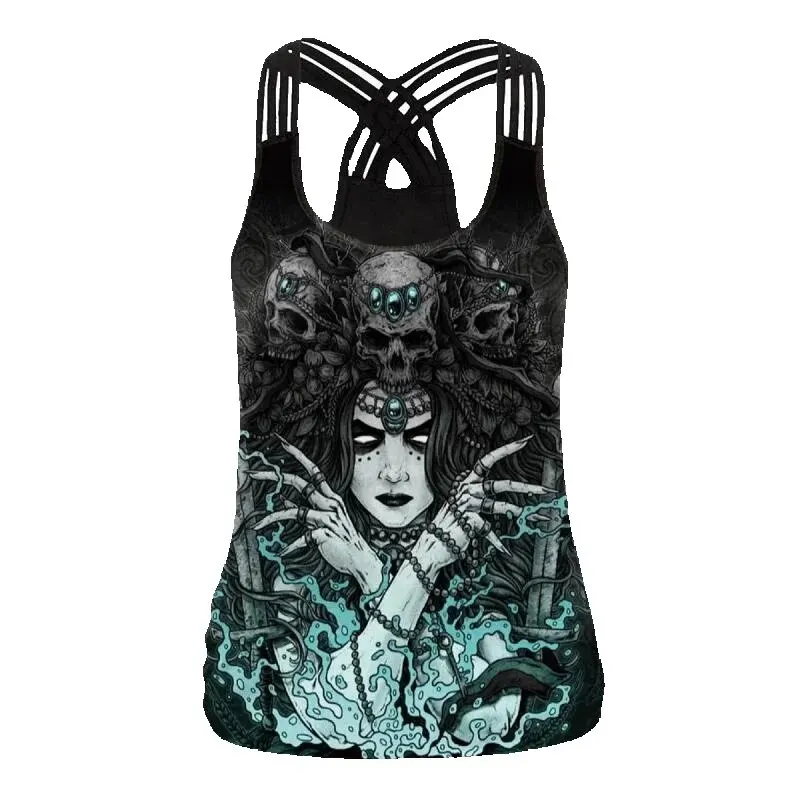 NADANBAO 2025 Summer Women Sling Top Shirt Hallowenn Gothic Witchy Print Street Style Tank Tops Sleeveless Slim Sexy Kamizelka Kobieta — zdjęcie 2