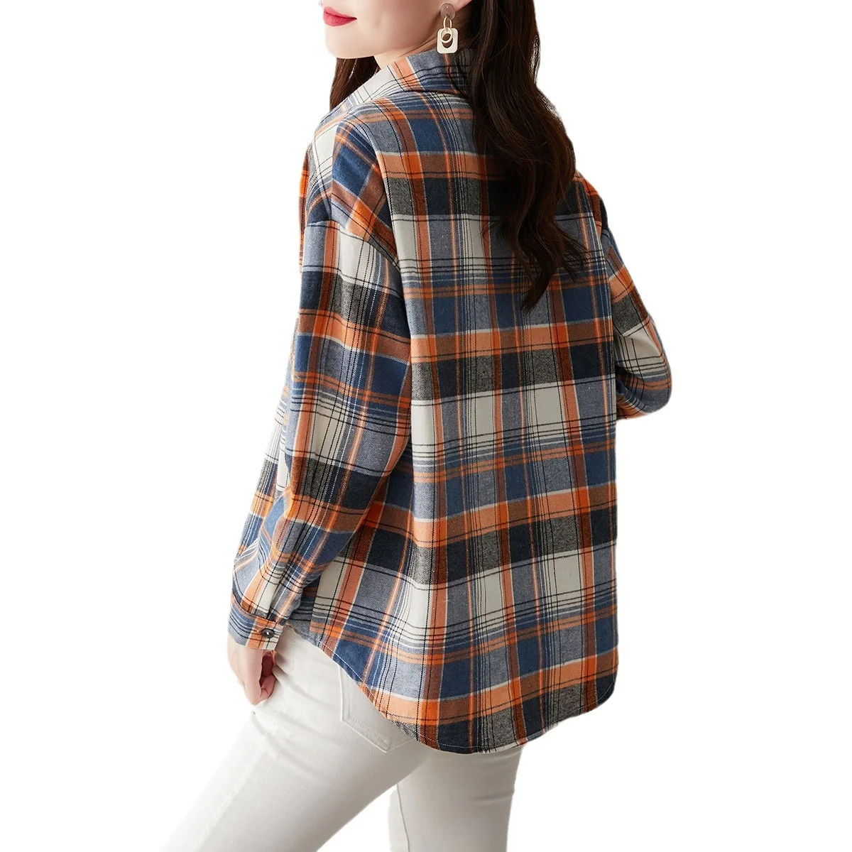 ربيع الخريف مزاجه منقوشة قميص 2026 عالية الجودة عادية التلبيب بلوزة عصرية للتنقل المرأة بلوزة بأكمام طويلة #5